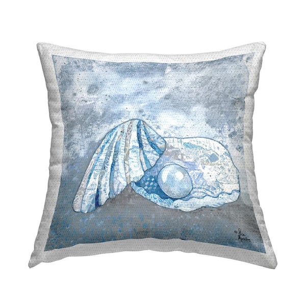 Stupell Industries Collage Patterned Clamshell Nautical Pearl Design Blue Square Outdoor Throw Pillow
