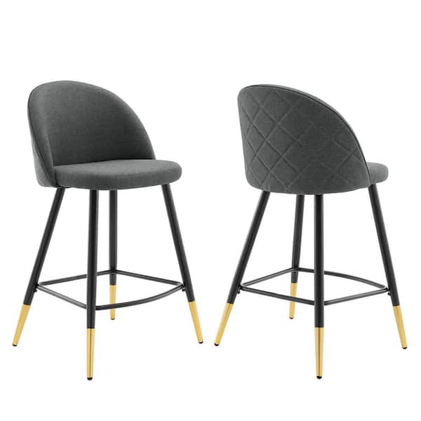 MODWAY Cordial 36.5 in. Gray Low Back Metal Frame Counter Stool with Fabric Seat (Set of 2)