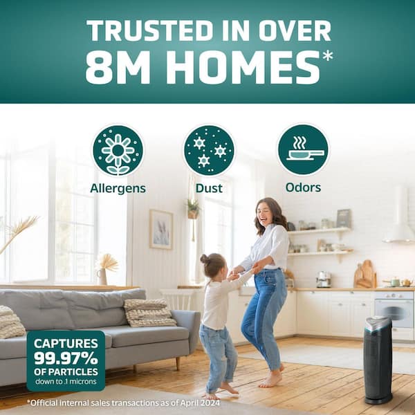 743 sq. ft. HEPA Filter Tower Air Purifier 22 in. in Gray for Home, UV-C, Wildfire Smoke, Dust, Odors, Allergens