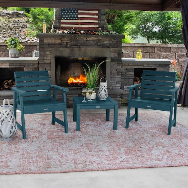 Highwood Weatherly Nantucket Blue 3-Piece Recycled Plastic Patio Conversation Set
