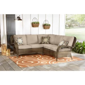 Beacon Park 3-Piece Brown Wicker Outdoor Patio Sectional Sofa with CushionGuard Putty Tan Cushions