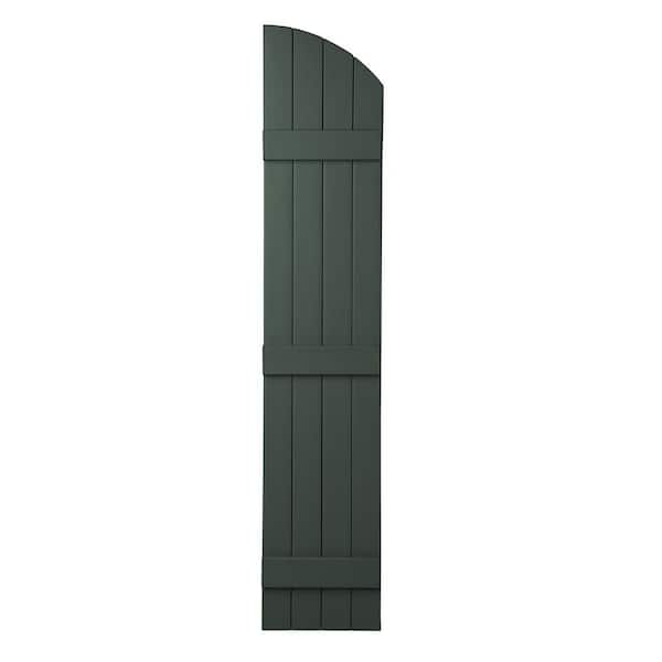15 in. x 71 in. Polypropylene Plastic Arch Top Closed Board and Batten Shutters Pair in Coastal Green