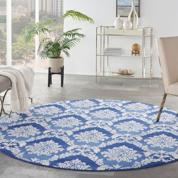 Whimsicle Blue 8 ft. x 8 ft. Floral French Country Round Area Rug