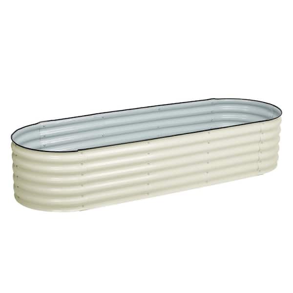 17 in. Tall 6-in-1 Beige Modular Metal Raised Garden Bed Kit Oval Planter Box for Vegetable Flower Herb