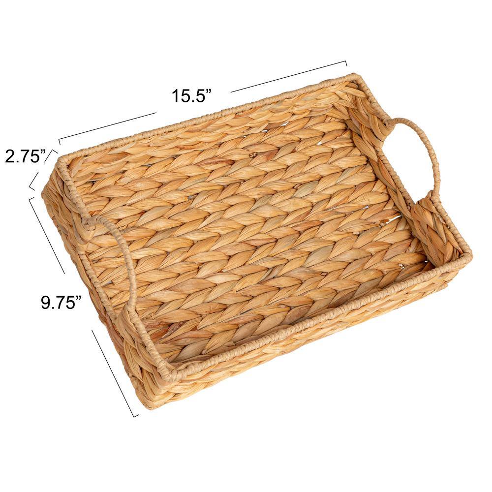 Natural Water Hyacinth Handwoven Tray with Cutout Handles