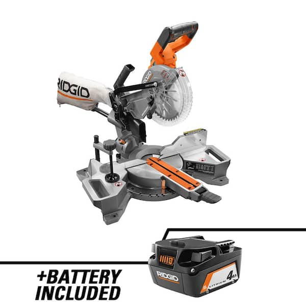 RIDGID 18V Brushless Cordless 7-1/4 in. Dual Bevel Sliding Miter Saw with 18V Lithium-Ion 4.0 Ah Battery