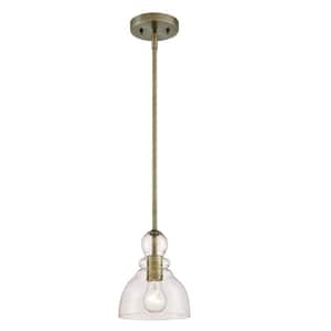 Fiona 1-Light Antique Brass Mini Pendant with Clear Seeded Glass Shade