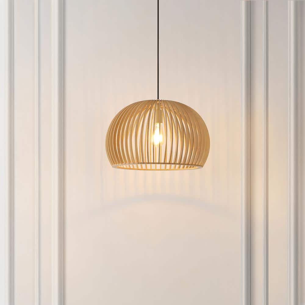 Mesa Natural Wood LED Pendant Light with Spherical Shade