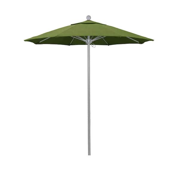 California Umbrella 7.5 ft. Grey Woodgrain Aluminum Commercial Market Patio Umbrella FiberglassRibs Push Lift in Spectrum Cilantro Sunbrella