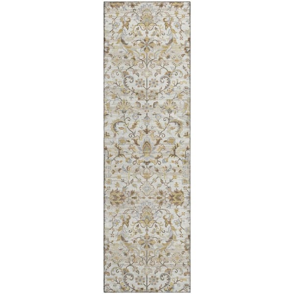 Mayfield Premium Machine Washable Abstract AMF2485 Ivory 2 ft. x 7 ft. Runner Rug