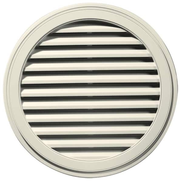 Builders Edge 36 in. x 36 in. Round Beige/Bisque Plastic Built-in Screen Gable Louver Vent