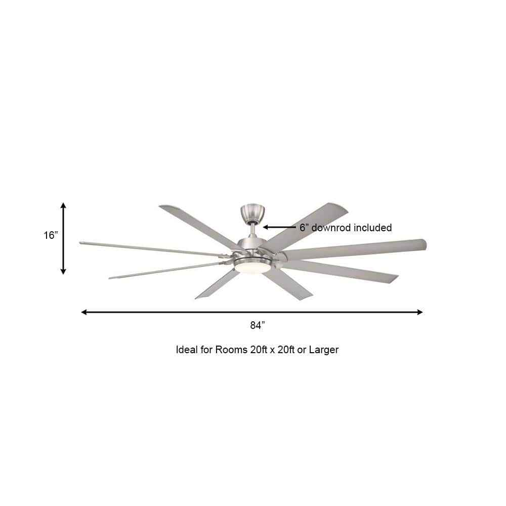 84'' Brushed Nickel LED Ceiling Fan with Remote Control