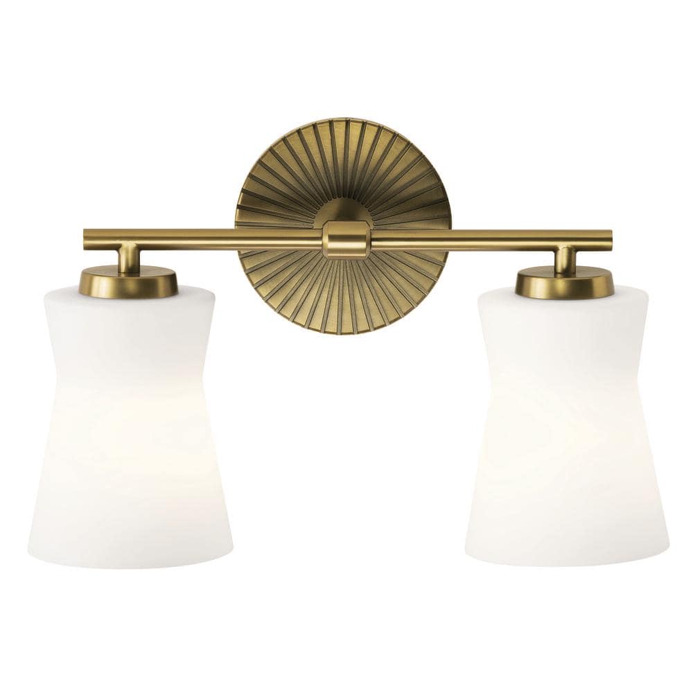 Brianne Brushed Brass 2-Light Vanity with Etched Glass Shades