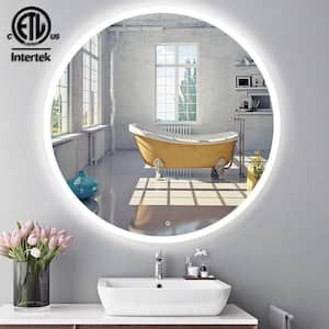 32 in. W x 32 in. H Round Frameless LED Light with Anti-Fog Wall Mounted Bathroom Vanity Mirror