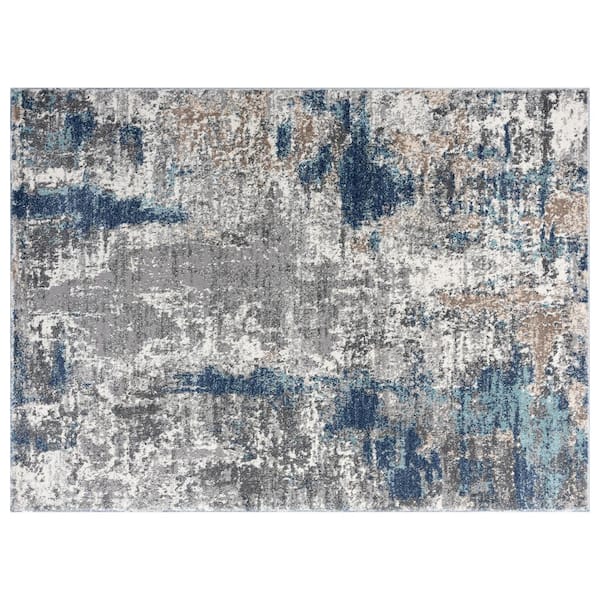 Unbranded Euston Collection D.Blue-L.Blue 9x12 Modern Abstract Polypropylene Area Rug