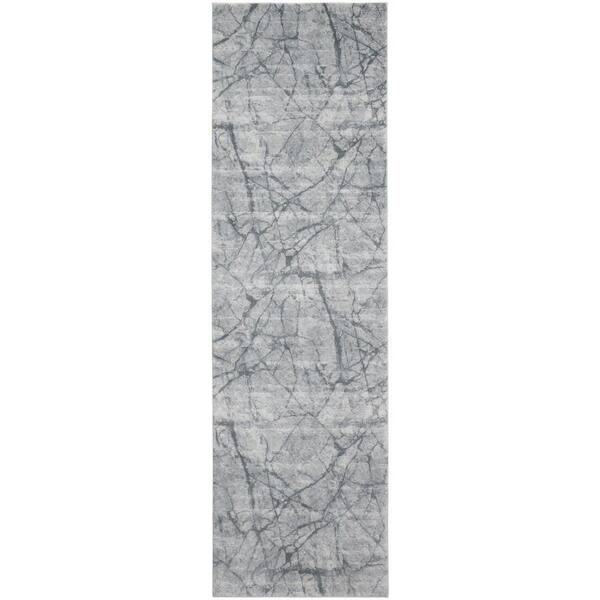 HomeRoots 2 ft. x 8 ft. Gray, Ivory Abstract Runner Rug