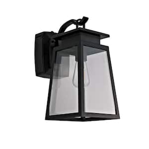 1-Light Black Outdoor Wall Coach Light Sconce with Integrated GFCI and Dusk-to-Dawn Sensor