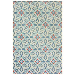 Katalina Blue/Ivory 8 ft. x 10 ft. Floral Indoor/Outdoor Area Rug