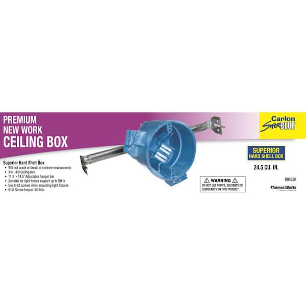 4 in. 24.5 cu. in. Hard Shell PVC New Work Electrical Ceiling Box with Adjustable Hanger Bar (BH525H)