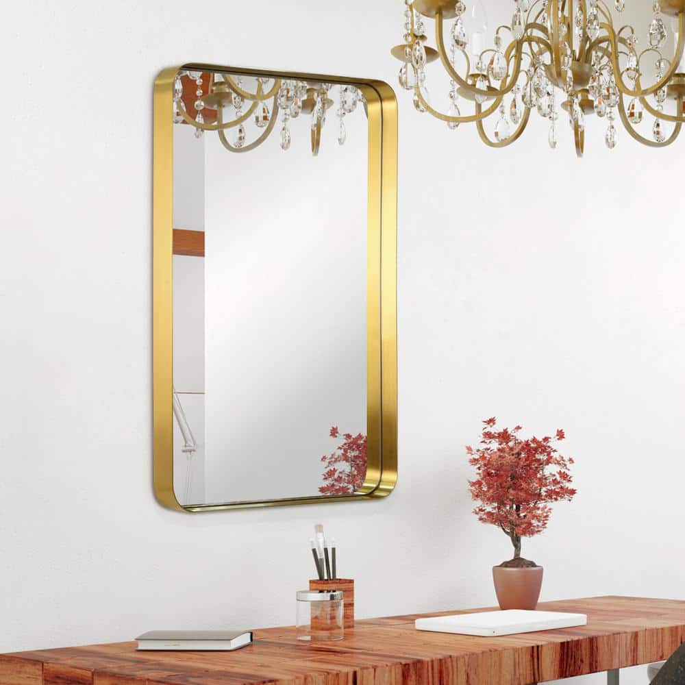 Elegant Brushed Gold Stainless Steel 24" x 36" Rectangular Wall Mirror