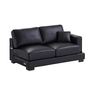 Geralyn 38 in. Square Arm 2-piece Leather L-Shaped Sectional Sofa in Black Leather