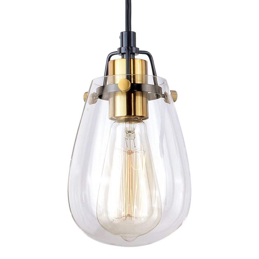 Kassidy 16'' Black and Brass Vintage Mini Pendant with Clear Glass
