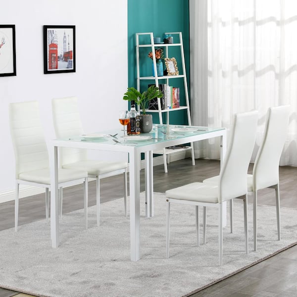 Glass Dining Table And 4 Chairs Set White 6 Seater Dining Room Kitchen Furniture 