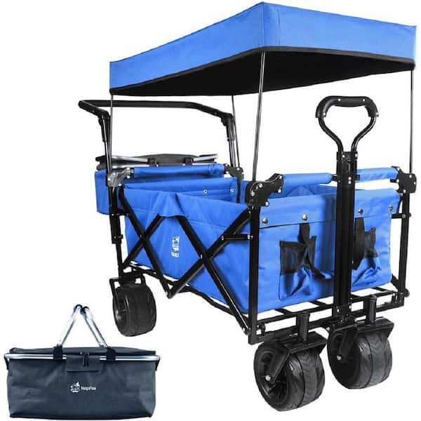 4 cu. ft. Steel Collapsible Wagon with Removable Canopy, Cooler Bag-Garden Cart for Camping, Beach, and Shopping