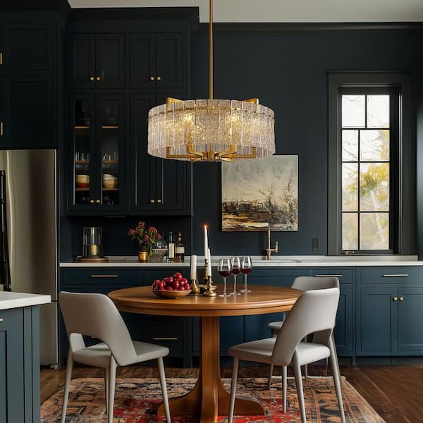 6-Light Gold 25.6in Modern Glass Shade Chandelier for Dining Room