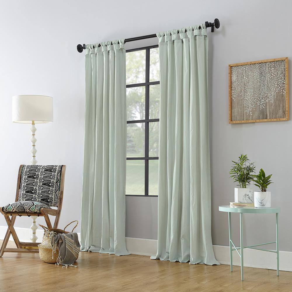 Seafoam Cotton Light-Filtering Twist Tab Puddle Length Drapes