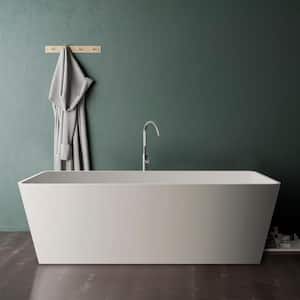 Moray 67 in. Solid Surface Stone Resin Flatbottom Freestanding Bathtub Soaking Bathtub in Matte White