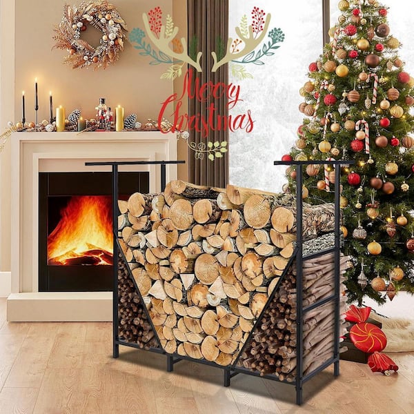 48 in. Adjustable Heavy Duty Outdoor Firewood Rack with Firewood