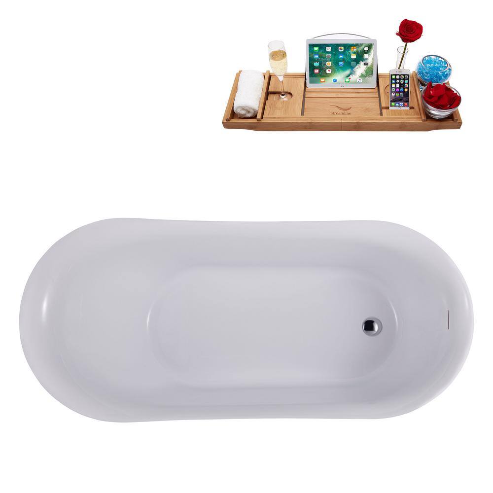 59'' Black and White Freestanding Acrylic Soaking Bathtub
