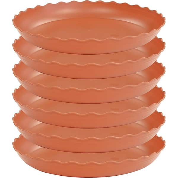 6 Pack Plant Saucer 10 in. Heavy Duty Plastic Plant Saucers, Durable Plant Tray for Pots, Trays for Planter (Terracotta)