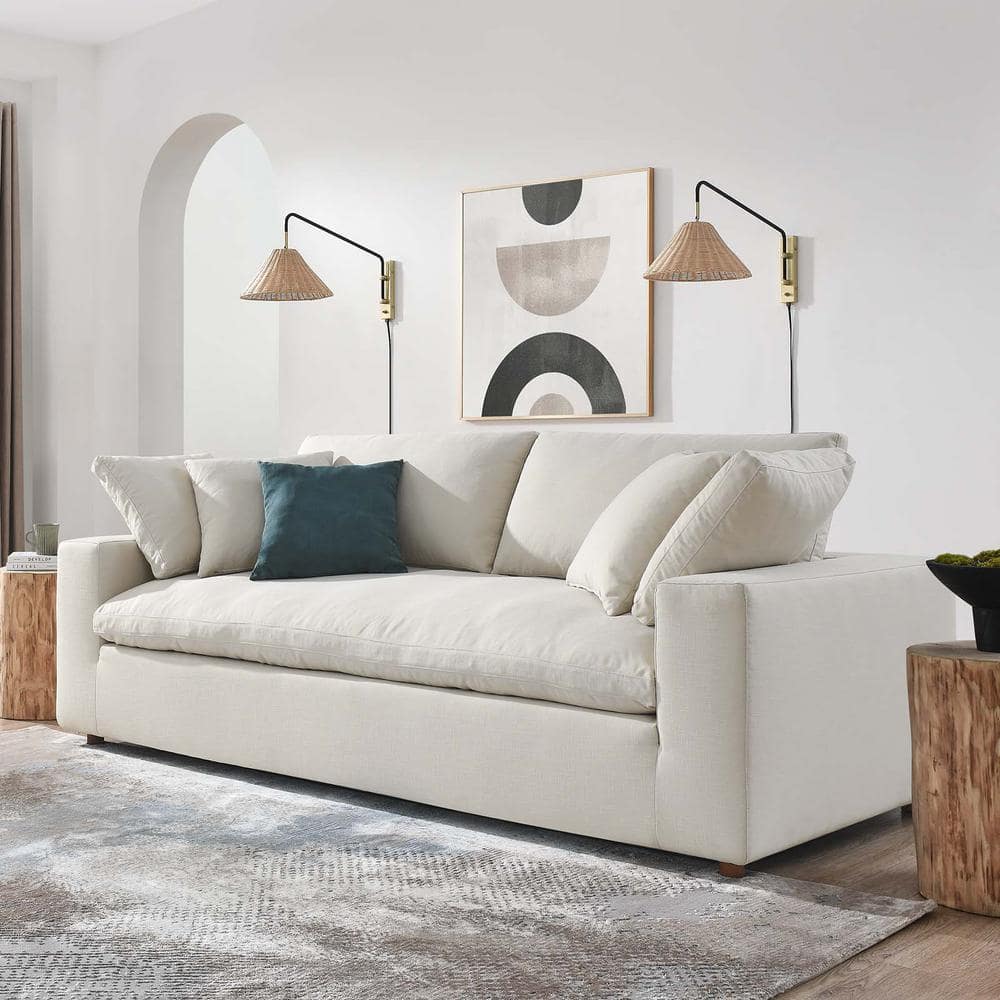 Light Beige Linen Lawson Sofa with Down Fill Cushions
