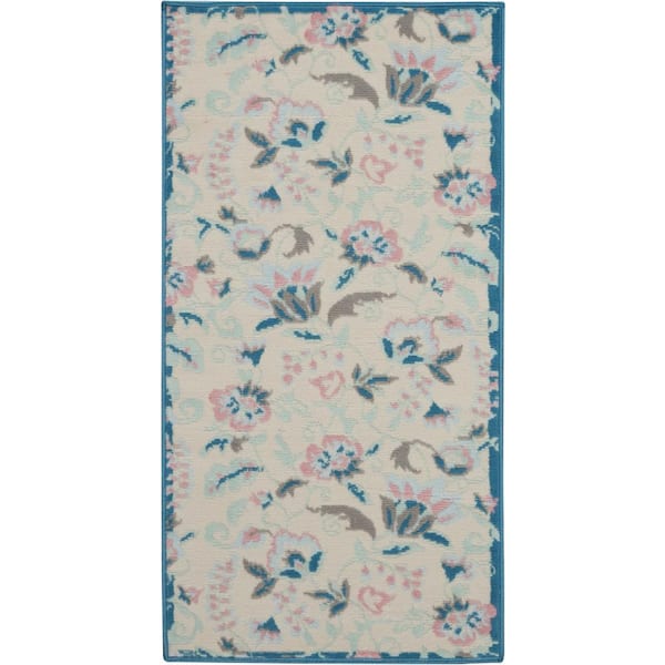 Nourison Jubilant Ivory/Multicolor doormat 2 ft. x 4 ft. Moroccan Farmhouse Kitchen Area Rug