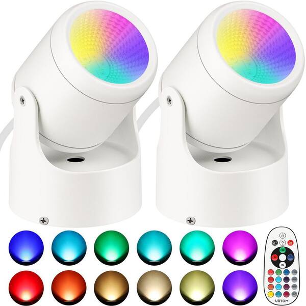 600-Lumen White LED Floodlight Dimmable RGBW Color Changing Indoor Uplight with Remote for Home, Party, 2-Pack