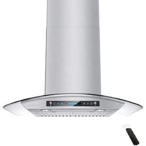 35.43 in. Wall Mount Range Hood Tempered Glass 900 CFM in Stainless Steel with LED Light and Remote Control