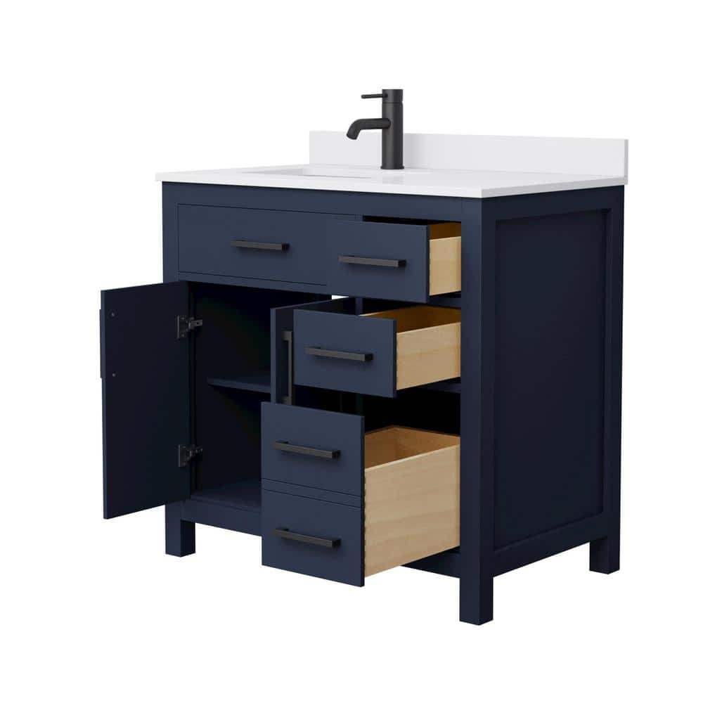 Beckett 36" Dark Blue Freestanding Vanity with White Marble Top