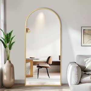 34 in. W. x 77 in. H Full Length Arched Free Standing Body Mirror, Metal Framed Wall Mirror, Large Floor Mirror in Gold