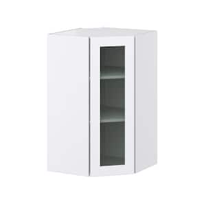 24 in. W x 40 in. H x 14 in. D Bright White Shaker Assembled Wall Diagonal Corner Kitchen Cabinet with Glass Door