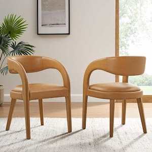 Pinnacle Faux Leather Dining Chair Set of 2 in Tan