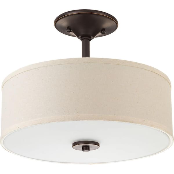 Progress Lighting Inspire Collection 17-Watt Antique Bronze Integrated LED Transitional Bedroom Ceiling Light Drum Semi-Flush Mount