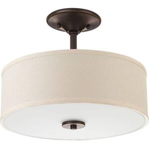 Inspire Collection 17-Watt Antique Bronze Integrated LED Transitional Bedroom Ceiling Light Drum Semi-Flush Mount