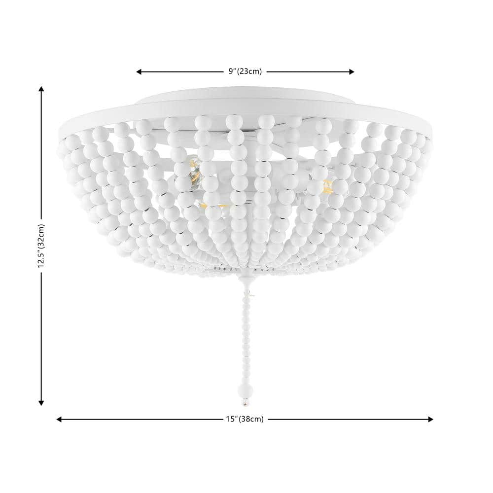 Allison 15" White Wood Beaded LED Flush Mount Light