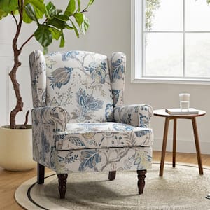 Daunus Blue Polyester Arm Chair with Turned Legs (Set of 1)