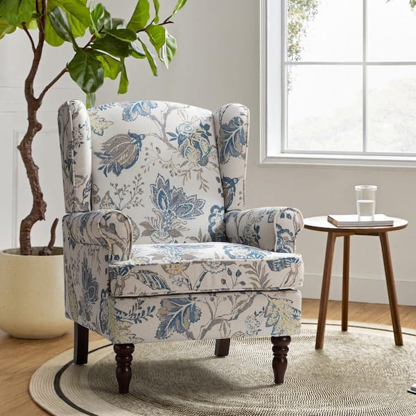 JAYDEN CREATION Daunus Blue Polyester Arm Chair with Turned Legs (Set of 1)