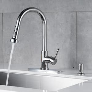 Henassor Single Handle Pull-Down Sprayer Kitchen Faucet with Advanced Spray and Soap Dispenser in Polished Chrome