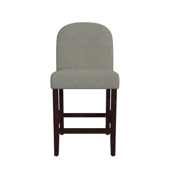 26.8 in. Gray Woven Rounded Back Wood Bar Stool Counter Stool with Upholstered Seat
