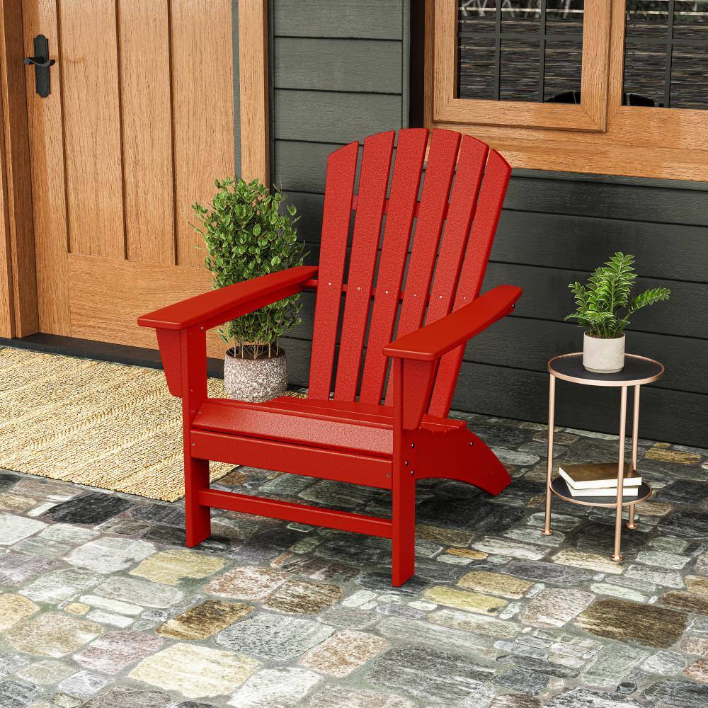 Sunset Red Polywood Adirondack Chair for Outdoor Relaxation
